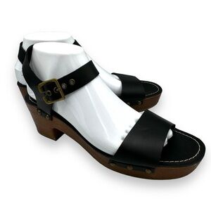American Eagle Platform Studded Faux Leather Clog Sandals, Black, Size 8.5